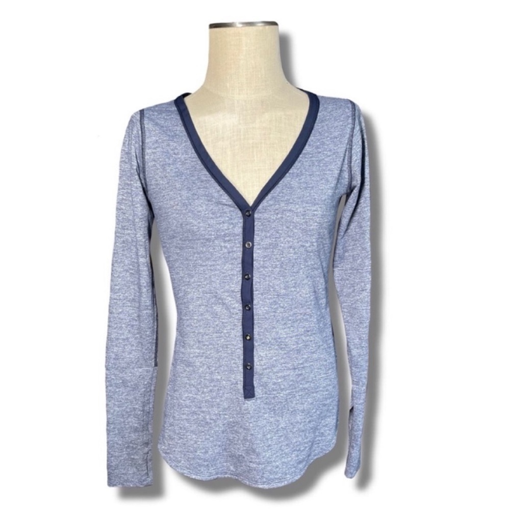 Lululemon Awesoma Henley Long Sleeve In Heathered Inkwell - Picture 2 of 13